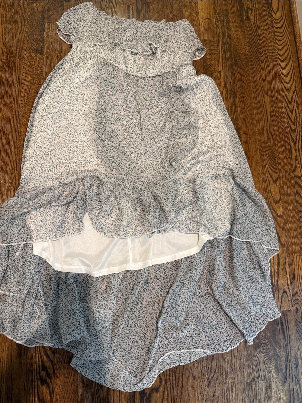 Aakaa Floral High-Low Ruffle Strapless Dress